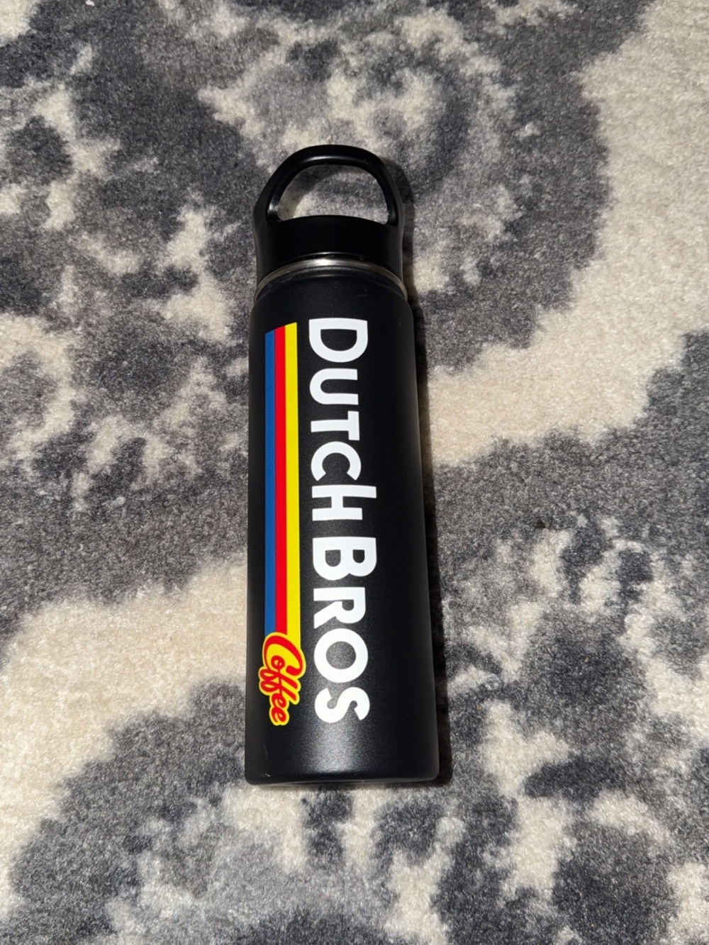 Dutch Bros Black Bottle with Red Yellow and Blue Stripe Logo